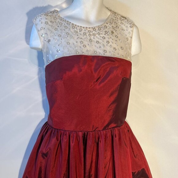 Wine Iridescent Taffeta Formal with Sheer Illusion beaded bodice formal prom - Picture 2 of 9